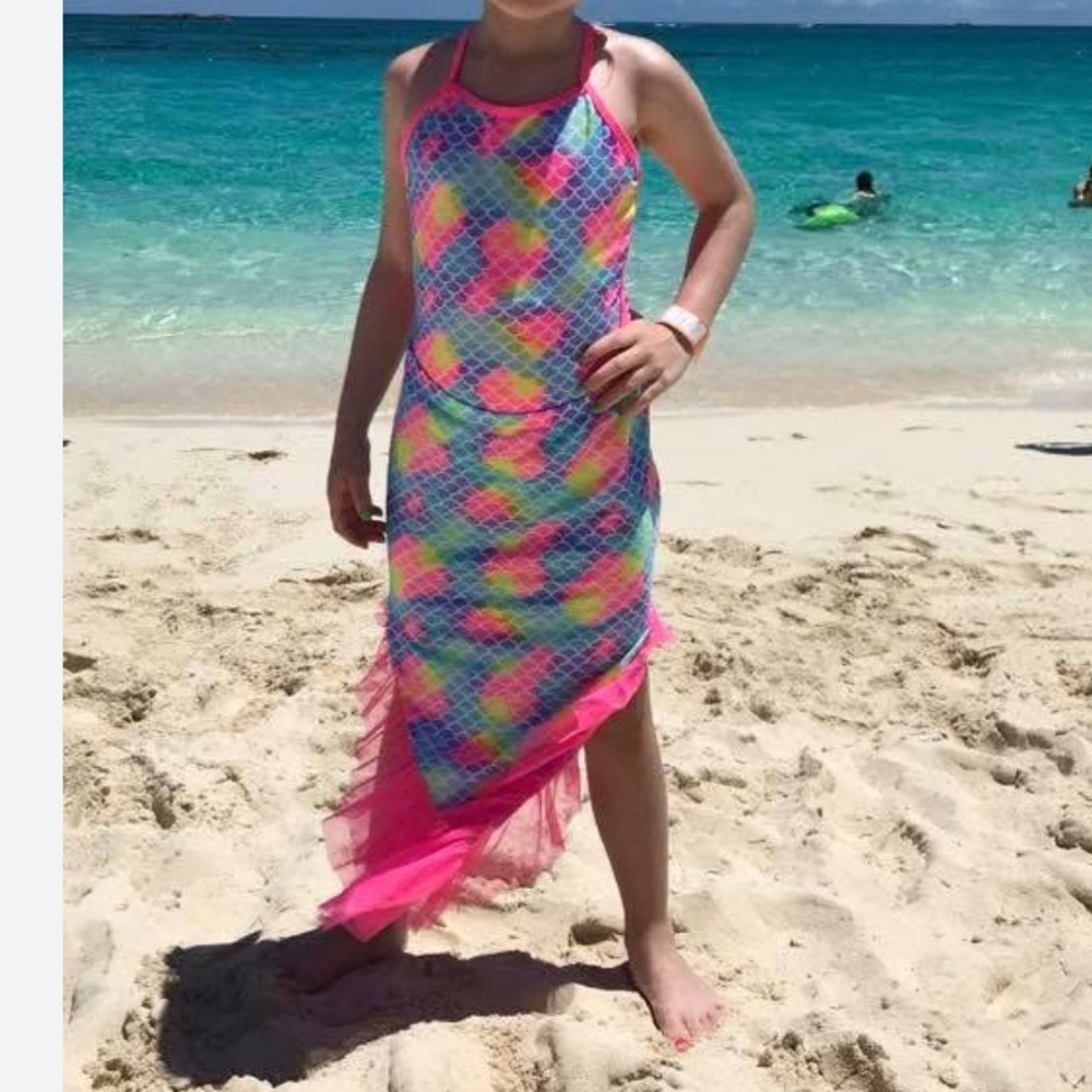 Wonder Nation Girls One Piece Bathing Suit with Mermaid Cover Up Pink